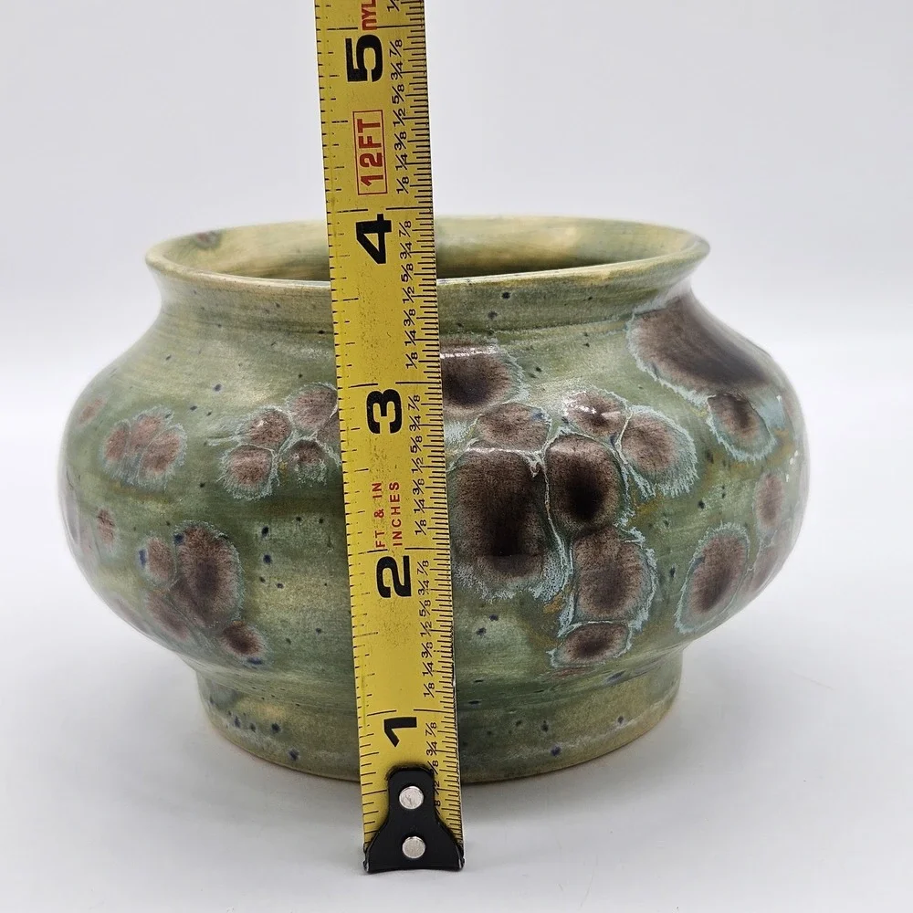 VTG Studio Pottery Crystalline Glaze Small Vase Pot Green Blue Brown Signed
